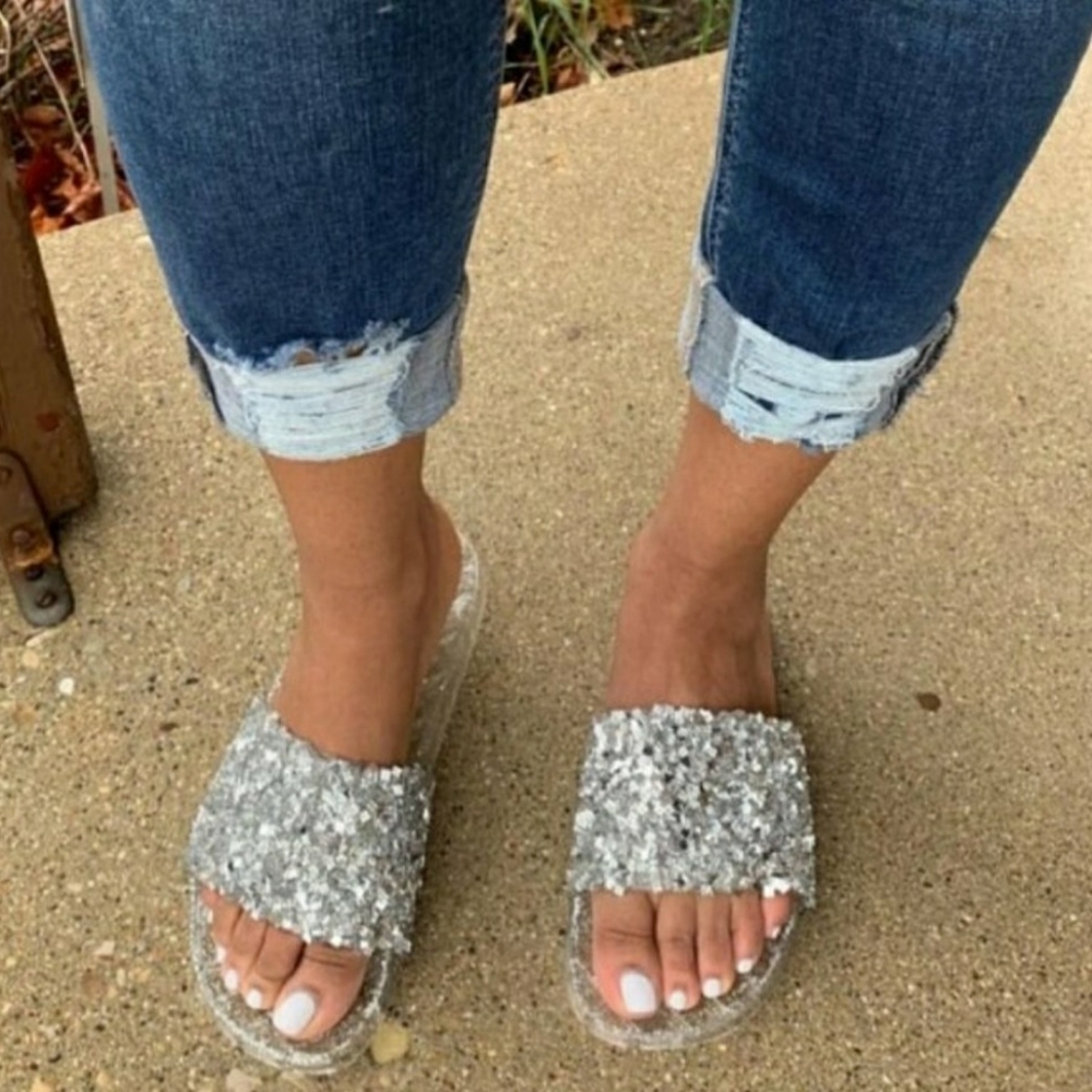 EMBELLISHED SPARKLE SLIDES-SILVER - Picture 6 of 6